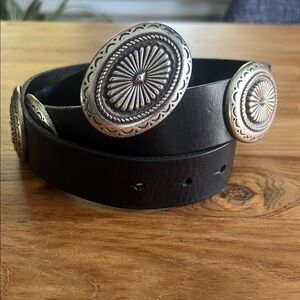 Lauren Ralph Lauren Black Belt with Decorative Silver Buckles